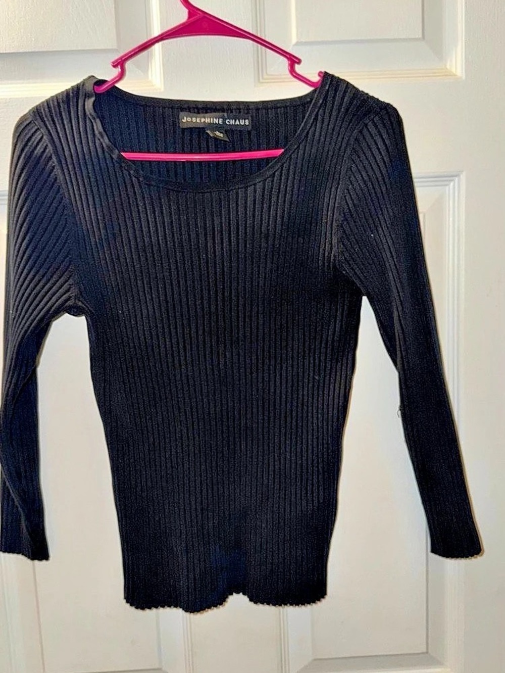 Josephine Chaus Ribbed Crew Neck Sweater in Black Size Large
